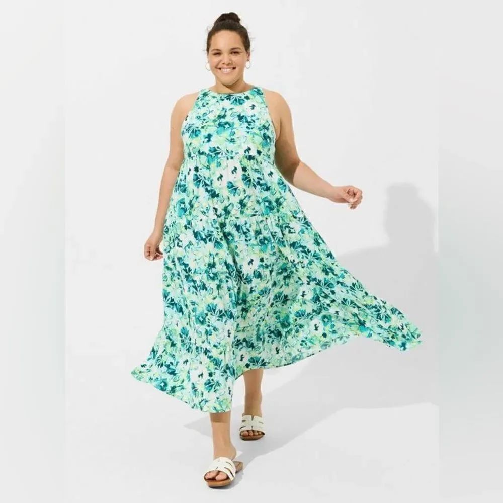 Torrid Maxi Washable Gauze Halter Tiered
Dress Watercolor Floral Size 1X